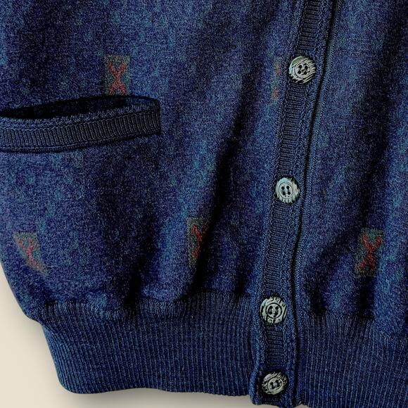 Vintage Woolmark Hiko 100% Wool Knit Buttoned Sweater Vest Men Size L Dark Navy - Picture 6 of 12